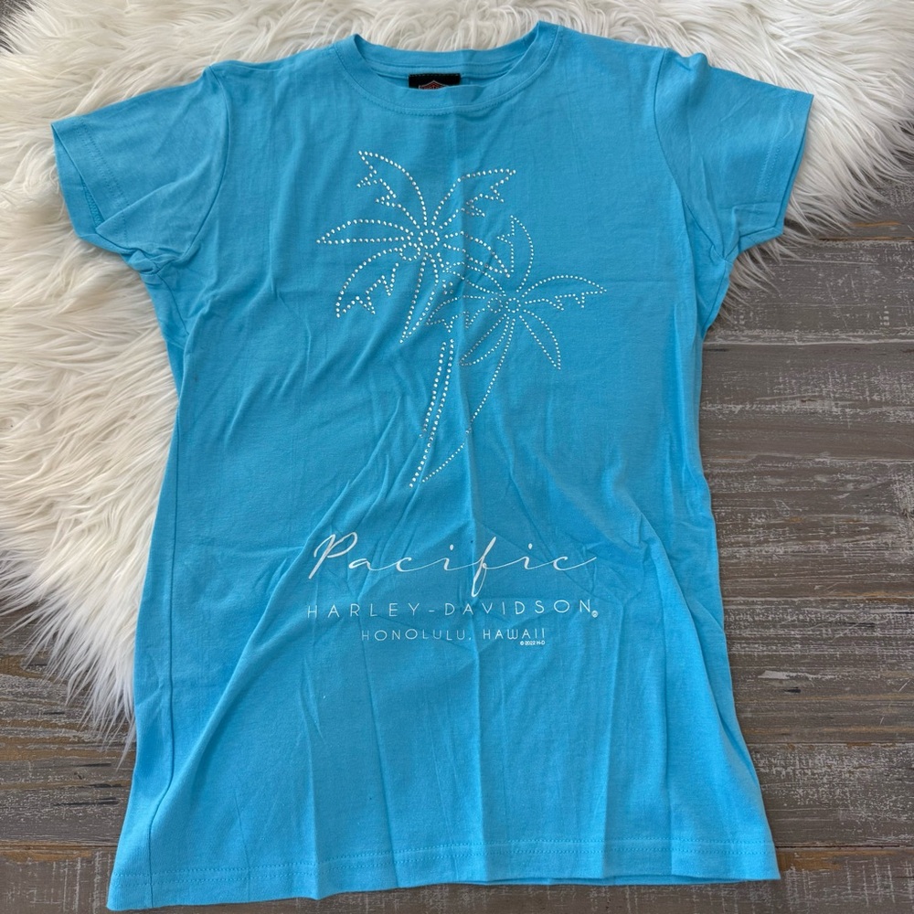 Blue Harley-Davidson Graphic Tee Honolulu Hawaii